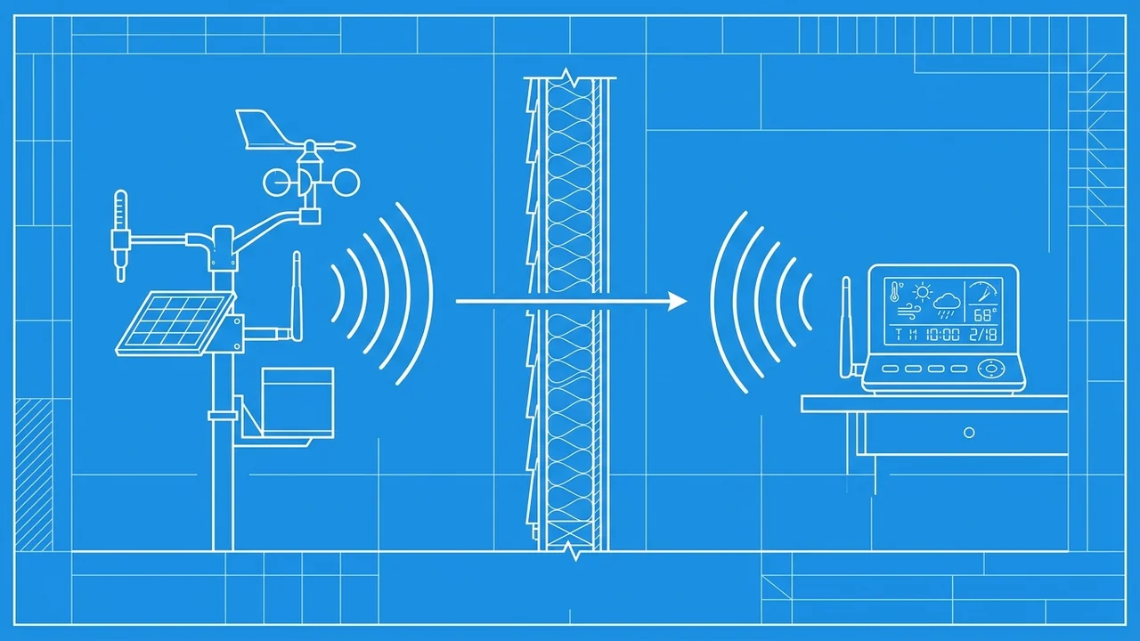 Illustration du signal sans fil d'une station météo vers une maison